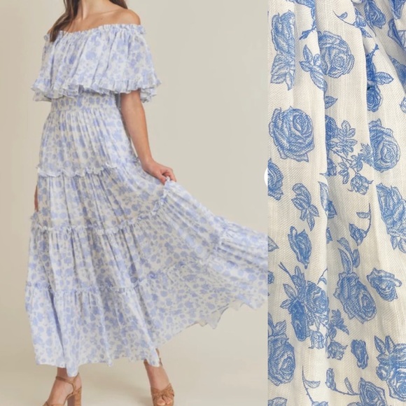 Anthropologie Dresses & Skirts - MABLE X Anthropologie Rose Garden Tiered Ruffle Maxi Dress: Blue Vintage Floral